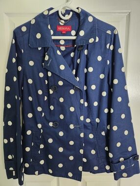 Merona Blue and White Polka Dot Double-Breasted Trench